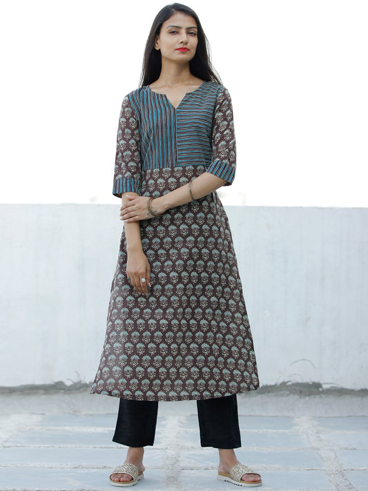 Brown Green Hand Block Printed Cotton Kurta - K190F1869