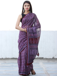 Purple Red Black Bagh Hand Block Printed Kota Doria Saree - S031703903