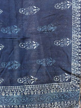 Indigo White Chanderi Hand Block Printed Dupatta - D04170718