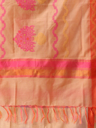 Banarasi Chanderi Dupatta With Resham Work - Pink Beige & Gold - D04170821