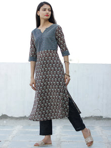 Brown Green Hand Block Printed Cotton Kurta - K190F1869