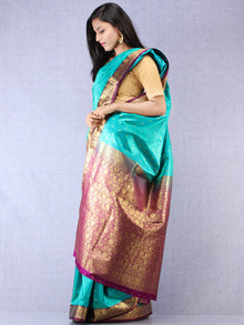 Banarasee Art Silk Self Weave Saree With Zari Work - Green Magenta & Gold - S031704339