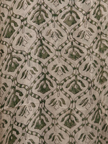 Ivory Black Green Hand Block Printed Chiffon Saree with Zari Border - S031703221