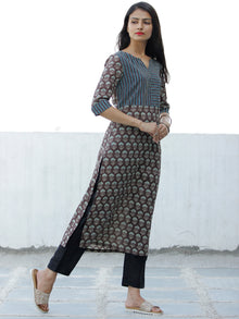 Brown Green Hand Block Printed Cotton Kurta - K190F1869