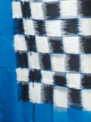 Midnight Blue Off White Double Ikat Handwoven Mercerised Cotton Saree - S031703541