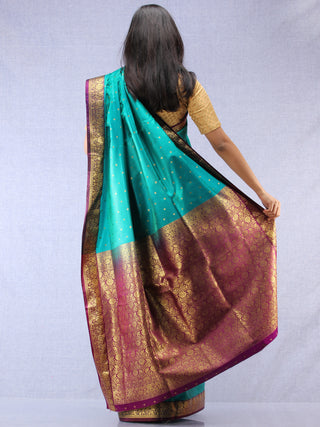 Banarasee Art Silk Self Weave Saree With Zari Work - Green Magenta & Gold - S031704339