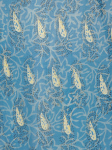 Blue Lime Black Hand Block Printed Chiffon Saree with Zari Border - S031703505