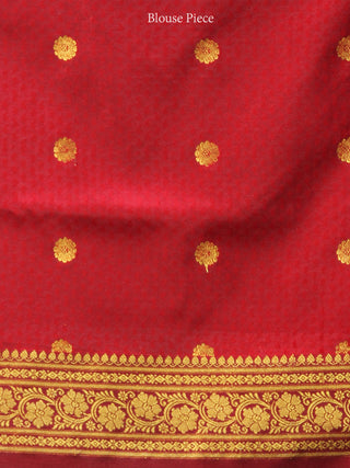 Banarasee Art Silk Self Weave Saree With Zari Work - Mustard Yellow Red & Gold - S031704436