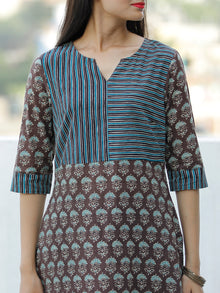 Brown Green Hand Block Printed Cotton Kurta - K190F1869