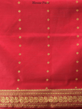 Banarasee Art Silk Self Weave Saree With Zari Work - Mustard Yellow Red & Gold - S031704340