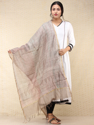 Kashish White Chanderi Hand Block Printed Dupatta - D04170719