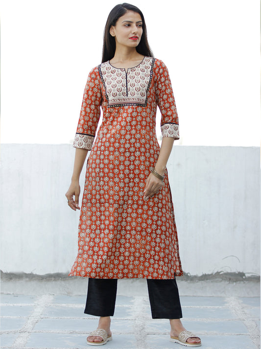 Rust Beige Hand Block Printed Cotton Kurta - K188F1834