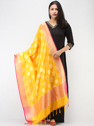 Banarasi Semi Georgette Dupatta With Zari Work -  Yellow Magenta & Gold  - D04170924