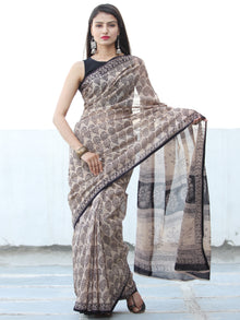 Ivory Black Bagh Hand Block Printed Kota Doria Saree - S031703904