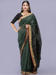 Green Black Bagh Printed Maheshwari Cotton Saree - S031704208
