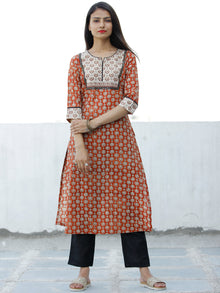 Rust Beige Hand Block Printed Cotton Kurta - K188F1834