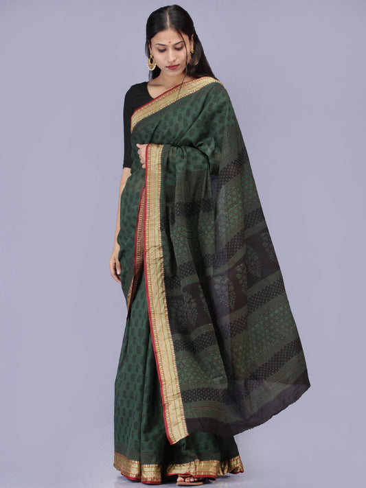 Green Black Bagh Printed Maheshwari Cotton Saree - S031704208