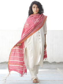 Pink White Chanderi Hand Block Printed Dupatta - D04170569