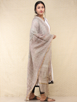 Kashish White Chanderi Hand Block Printed Dupatta - D04170719