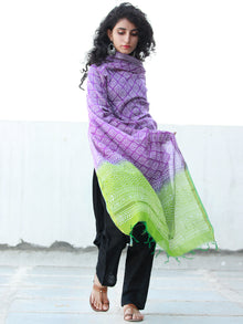 Purple Light Green Chanderi Hand Block Printed Dupatta - D04170479