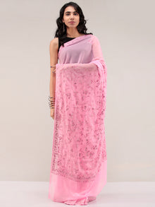 Pink Aari Embroidered Georgette Saree From Kashmir - S031704656