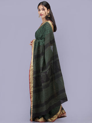 Green Black Bagh Printed Maheshwari Cotton Saree - S031704208