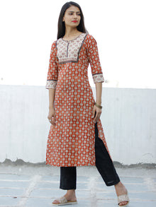 Rust Beige Hand Block Printed Cotton Kurta - K188F1834