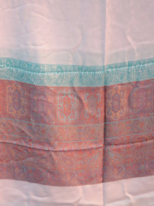 Ivory Blue Woollen Jamavari Silk Kashmiri Stole - S200537