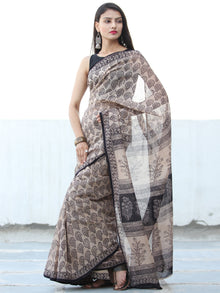 Ivory Black Bagh Hand Block Printed Kota Doria Saree - S031703904