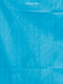 Blue White Double Ikat Handwoven Mercerised Cotton Saree - S031703666
