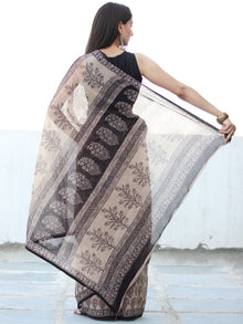Ivory Black Bagh Hand Block Printed Kota Doria Saree - S031703904