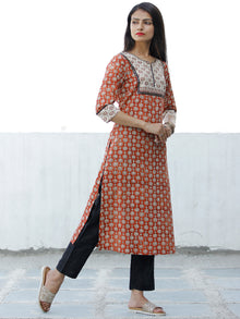 Rust Beige Hand Block Printed Cotton Kurta - K188F1834