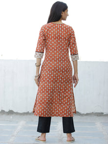 Rust Beige Hand Block Printed Cotton Kurta - K188F1834