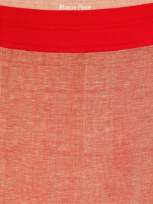 Pink Coral Grey Linen Handloom Saree With  Tassels - S031704027