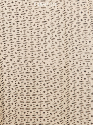 Ivory Charcoal Grey Red Hand Block Printed Chiffon Saree with Zari Border - S031703265