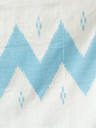 Blue White Double Ikat Handwoven Mercerised Cotton Saree - S031703666
