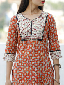 Rust Beige Hand Block Printed Cotton Kurta - K188F1834