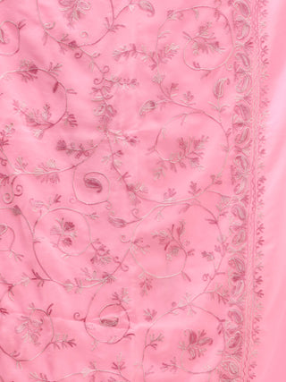 Pink Aari Embroidered Georgette Saree From Kashmir - S031704656
