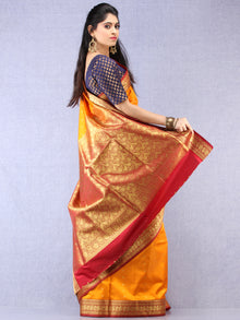 Banarasee Art Silk Self Weave Saree With Zari Work - Mustard Yellow Red & Gold - S031704340