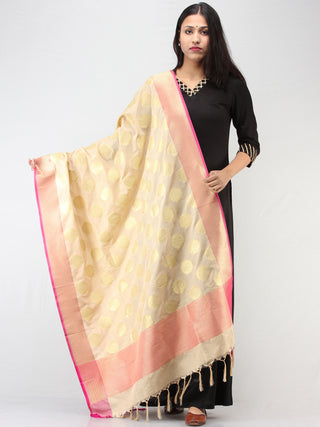 Banarasi Semi Georgette Dupatta With Zari Work - Ivory Magenta & Gold  - D04170925