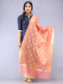 Banarasi Chanderi Dupatta With Resham Work - Pink & Gold - D04170823