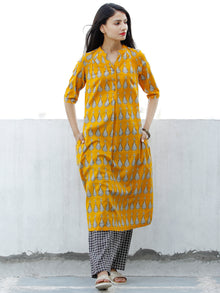 Mustard Yellow White Cotton Hand Block Printed Kurta - K001F1867