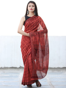 Rust Red Black Bagh Hand Block Printed Kota Doria Saree - S031703905