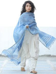 Indigo White Kota Silk Hand Block Printed Dupatta - D04170659