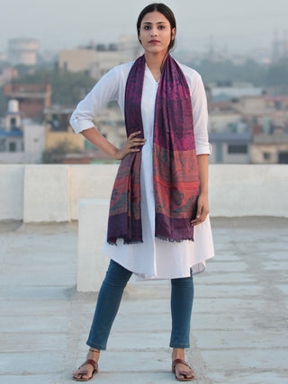 Plum Black Woollen Jamavari Silk Kashmiri Stole- S200540
