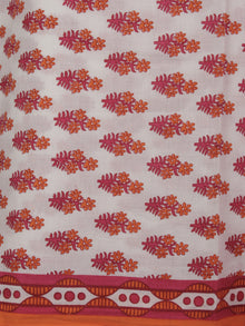 White Pink Orange Hand Block Printed Cotton Suit-Salwar Fabric With Chiffon Dupatta (Set of 3) - S16281310