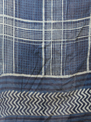 Indigo White Chanderi Hand Block Printed Dupatta - D04170720