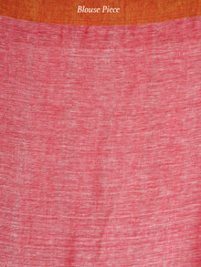 Pink Silver Golden Handwoven Linen Jamdani Saree With Temple Border & Tassels - S031704028