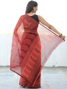 Rust Red Black Bagh Hand Block Printed Kota Doria Saree - S031703905