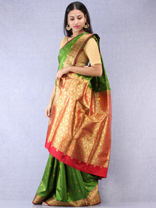 Banarasee Art Silk Self Weave Saree With Zari Work - Green Red & Gold - S031704341